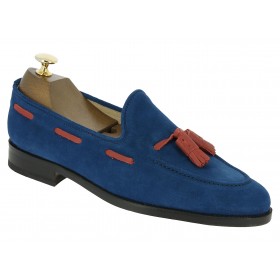 Mocassin à pompons Center 51 3136 Will daim bleu pompons rouge