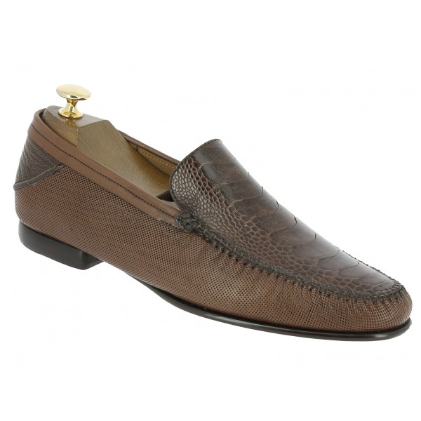 Moccasin Mezlan 7207 genuine brown ostrich leg