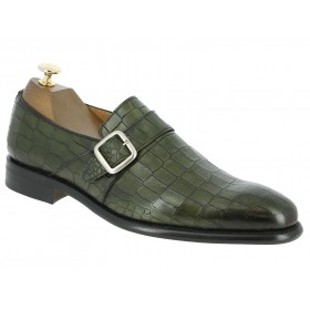 Chaussure à boucle Berwick 3520 cuir façon crocodile vert