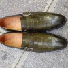 Monk strap shoe Berwick 3520 green leather crocodile print finish