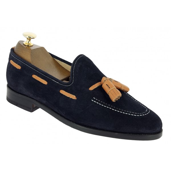 Moccasin with Pompons Center 51 3136 Will blue navy suede with brown leather tassels