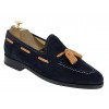 Moccasin with Pompons Center 51 3136 Will blue navy suede with brown leather tassels