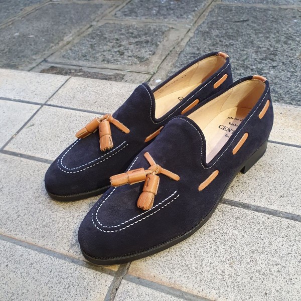 Moccasin with Pompons Center 51 3136 Will blue navy suede with brown leather tassels