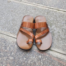 Sandals Zeus 1092 brown leather crocodile print finish