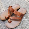 Sandals Zeus 1092 brown leather crocodile print finish
