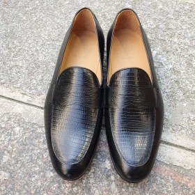 Moccasin shoe Center 51 Classico 6369 black leather lizard print finish