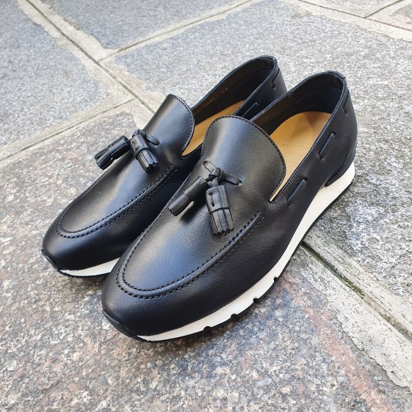 Sneakers mocassin à pompons Center 51 13504 cuir noir