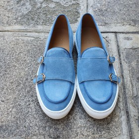 Moccasin double monk strap Sneakers Center 51 SmartKV sky blue suede