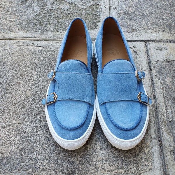Moccasin double monk strap Sneakers Center 51 SmartKV sky blue suede