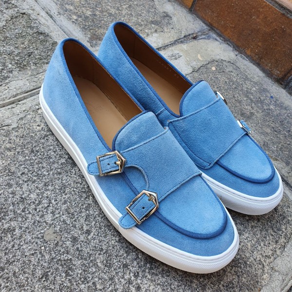 Sneakers mocassin double boucle Center 51 SmartKV daim bleu ciel