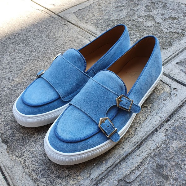 Sneakers mocassin double boucle Center 51 SmartKV daim bleu ciel