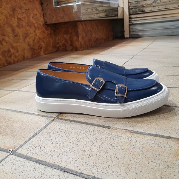 Moccasin double monk strap Sneakers Center 51 SmartKV navy blue leather