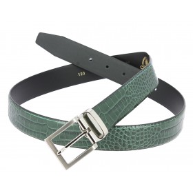 Leather Belt green crocodile print finish