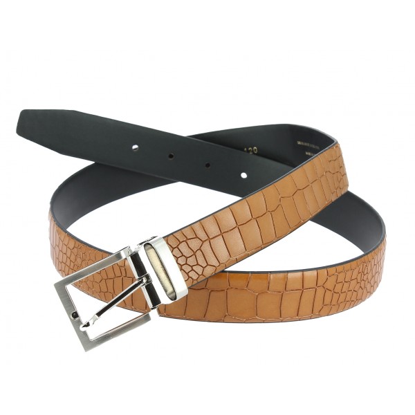 Leather Belt blond crocodile print finish
