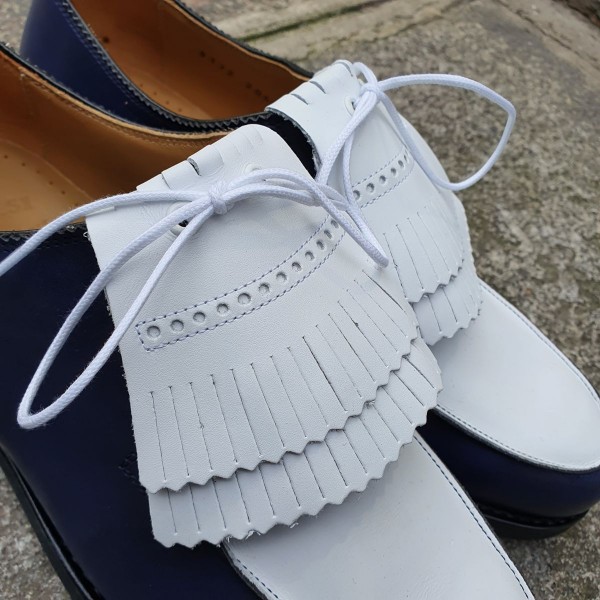 Derby shoe Center 51 8172 Bob bicolored blue navy and white leather with tassels