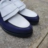 Derby shoe Center 51 8172 Bob bicolored blue navy and white leather with tassels
