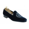 Mocassin brodé slippers sleepers Center 51 crown velours marine