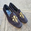Mocassin brodé slippers sleepers Center 51 Lys velours noir