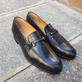 Moccasin shoe Center 51 Classico Sphynx black leather croco print finish