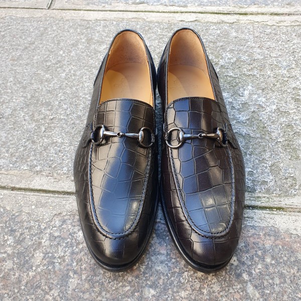 Mocassin Center 51 classico sphynx cuir noir façon croco