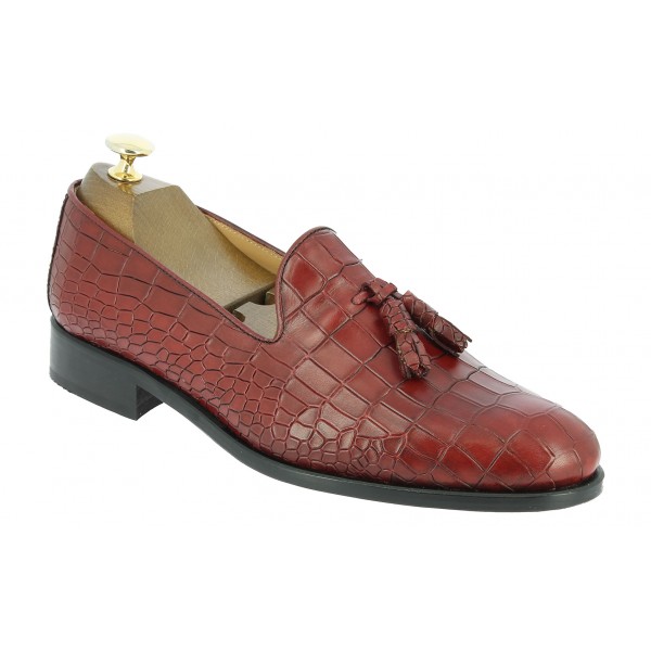 Mocassin à pompons Center 51 classico safety cuir rouge façon croco