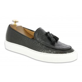 Sneakers mocassin à pompons Center 51 Coolest cuir noir façon croco