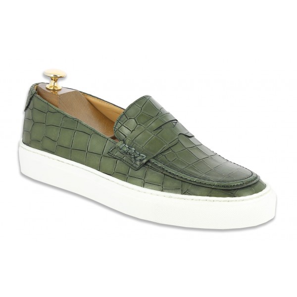 Sneakers mocassin Center 51 Much cuir vert façon croco
