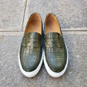Moccasin Sneakers Center 51 Much green leather croco print finish