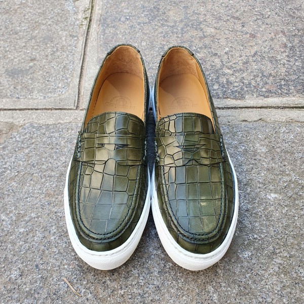 Sneakers mocassin Center 51 Much cuir vert façon croco