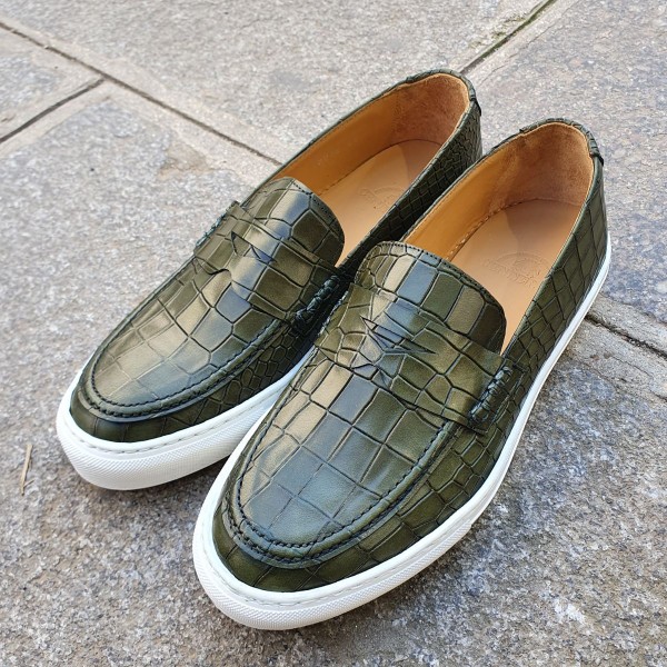 Sneakers mocassin Center 51 Much cuir vert façon croco