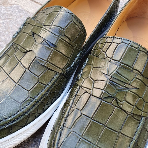 Sneakers mocassin Center 51 Much cuir vert façon croco
