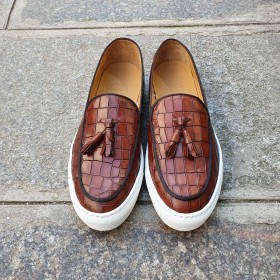 Moccasin with Pompons Sneakers Center 51 Coolest brown leather croco print finish