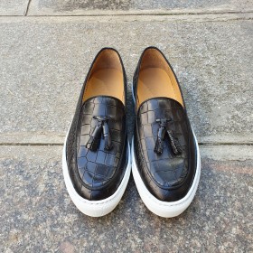 Moccasin with Pompons Sneakers Center 51 Coolest black leather croco print finish