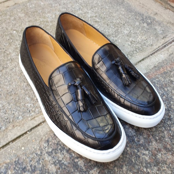 Moccasin with Pompons Sneakers Center 51 Coolest black leather croco print finish