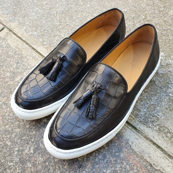 Moccasin with Pompons Sneakers Center 51 Coolest black leather croco print finish