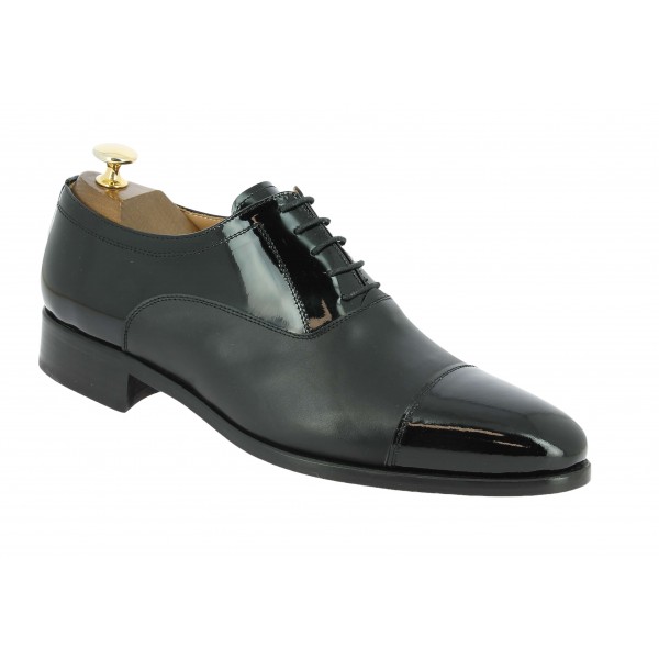 Oxford shoe Center 51 Classico Ambas black leather and black varnished leather