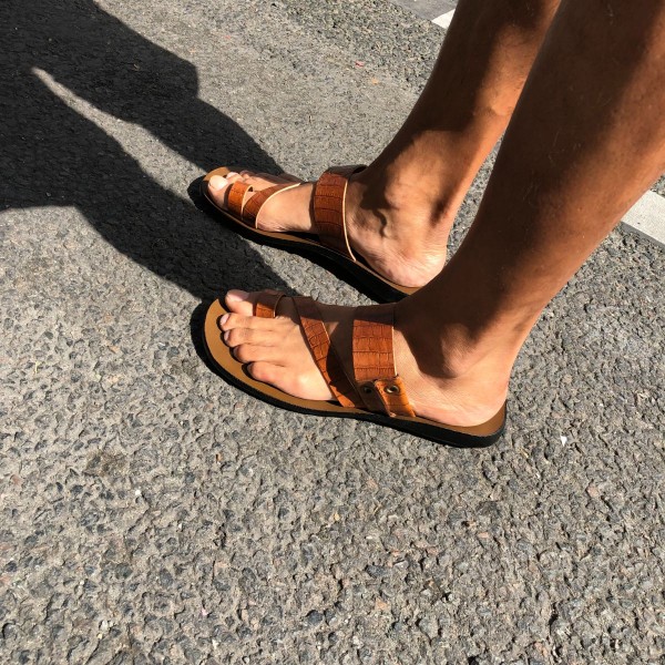 SandaleZeus 1092 cuir façon crocodile marron