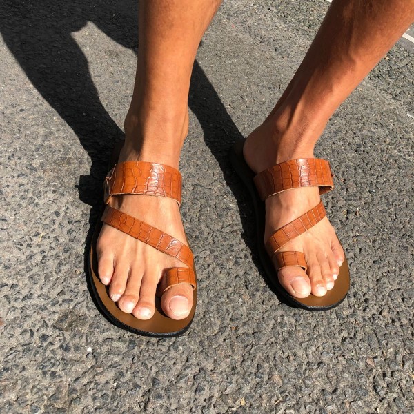 SandaleZeus 1092 cuir façon crocodile marron