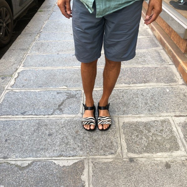 SandaleZeus 1825 cuir noir et façon zèbre