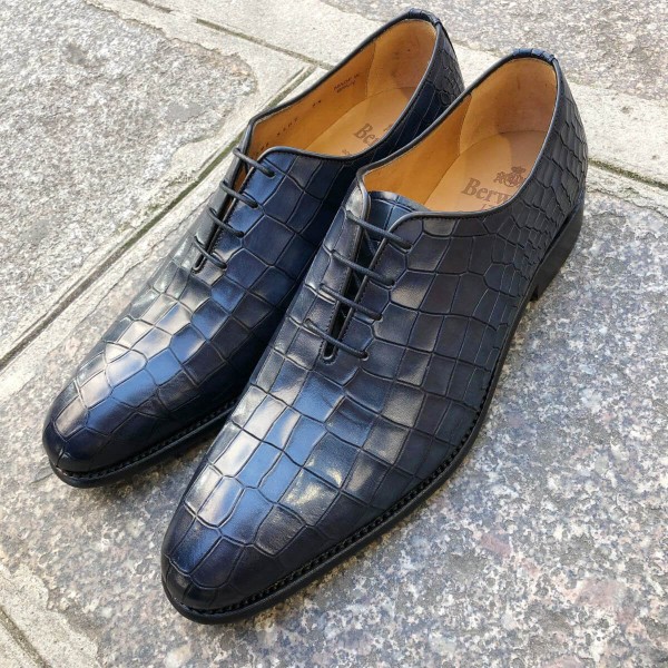 Oxford shoe Berwick 3407 blue navy leather crocodile print finish