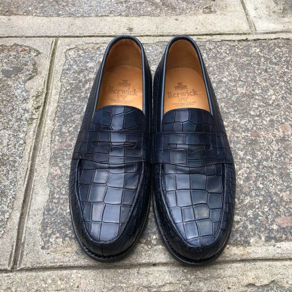 Mocassin Berwick 4456 cuir façon crocodile marine