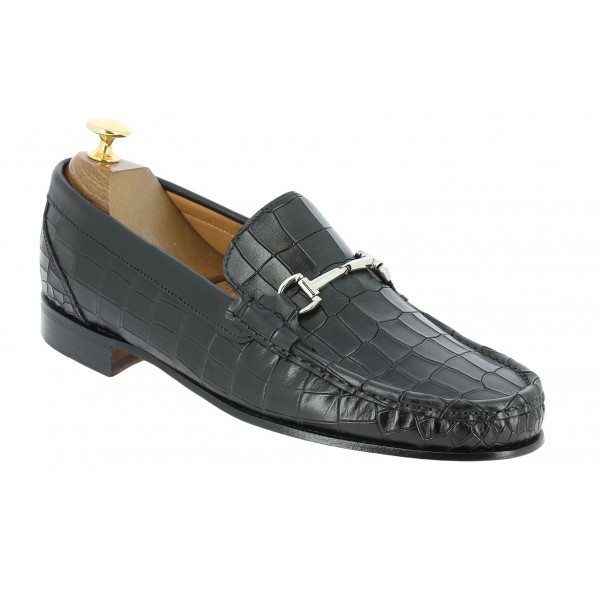 Moccasin shoe Berwick 5285 black leather crocodile print finish