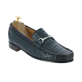 Moccasin shoe Berwick 5285 blue navy leather crocodile print finish