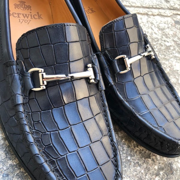Mocassin Berwick 5285 cuir façon crocodile marine