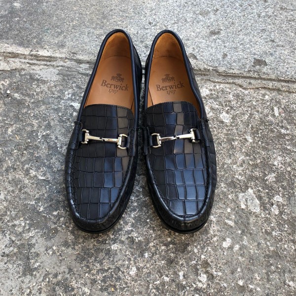 Mocassin Berwick 5285 cuir façon crocodile marine