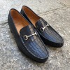 Moccasin shoe Berwick 5285 blue navy leather crocodile print finish