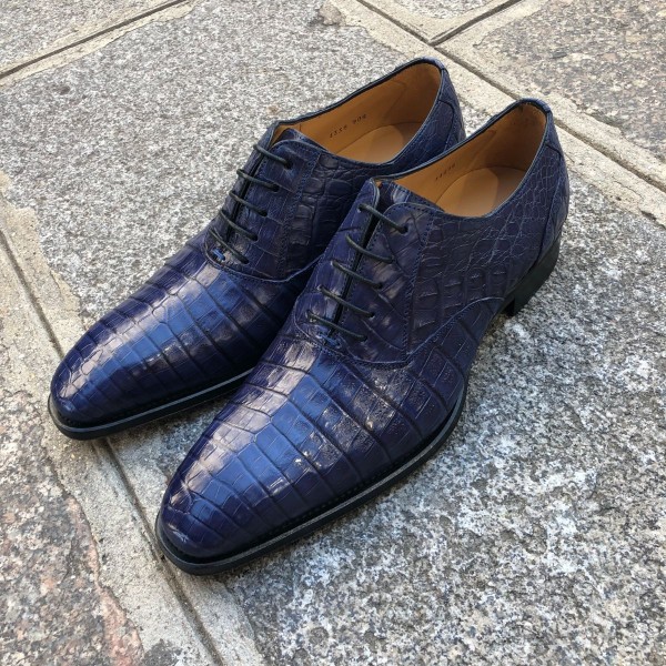 Richelieu Mezlan 4338 véritable crocodile bleu marine