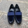 Mocassin a noeud slippers sleepers Center 51 Xmas cuir vernis marine velours marine et noeud marine