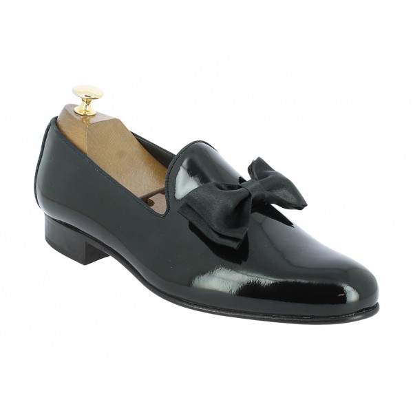 Moccasin bow knot slippers sleepers Center 51 Knot black varnished leather with black bow knot