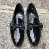 Moccasin bow knot slippers sleepers Center 51 Knot black varnished leather with black bow knot
